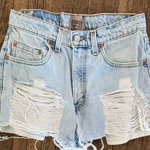 Furst of a Kind Light Blue Distressed Denim Shorts